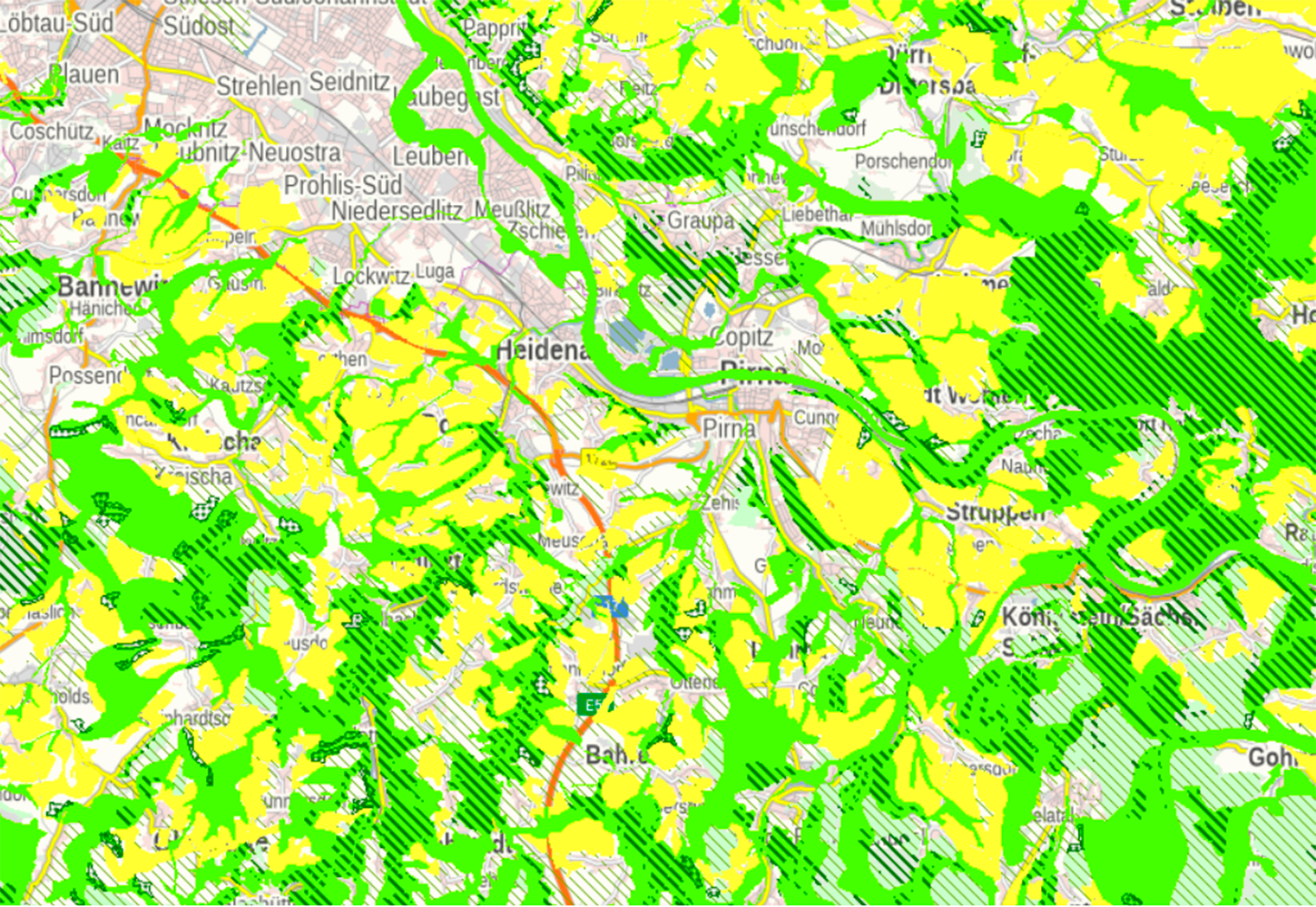 Screenshot Kartendienst Freiraum im Geoportal Sachsenatlas