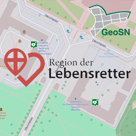 Collage aus Screenshot der Lebensretter-App und Logos von GeoSN und Region der Lebensretter e.V.