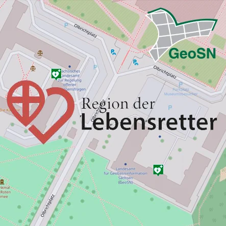 Collage aus Screenshot der Lebensretter-App und Logos von GeoSN und Region der Lebensretter e.V.