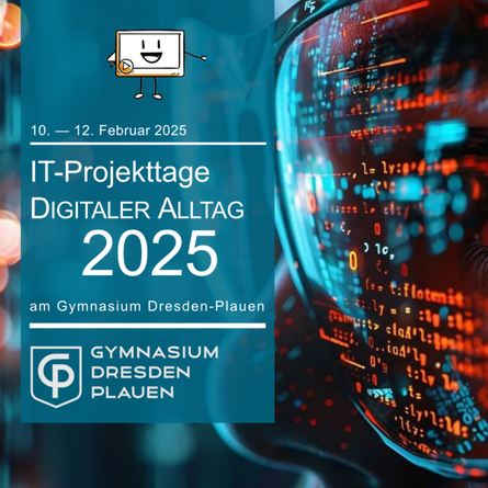 Logo zur Ankündigung der IT Projekttage am Gymnasium Dresden-Plauen